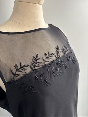 Jones New York Black Beaded Sheer Yoke Dress